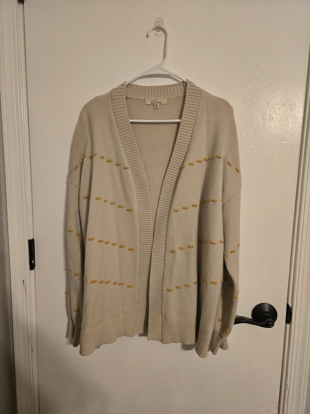 Cozy Cream Cardigan with Yellow Stitch Detail Size XL